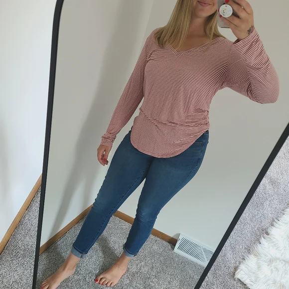 Old Navy Striped Pink And White V-Neck Long Sleeve Top - Picture 7 of 13